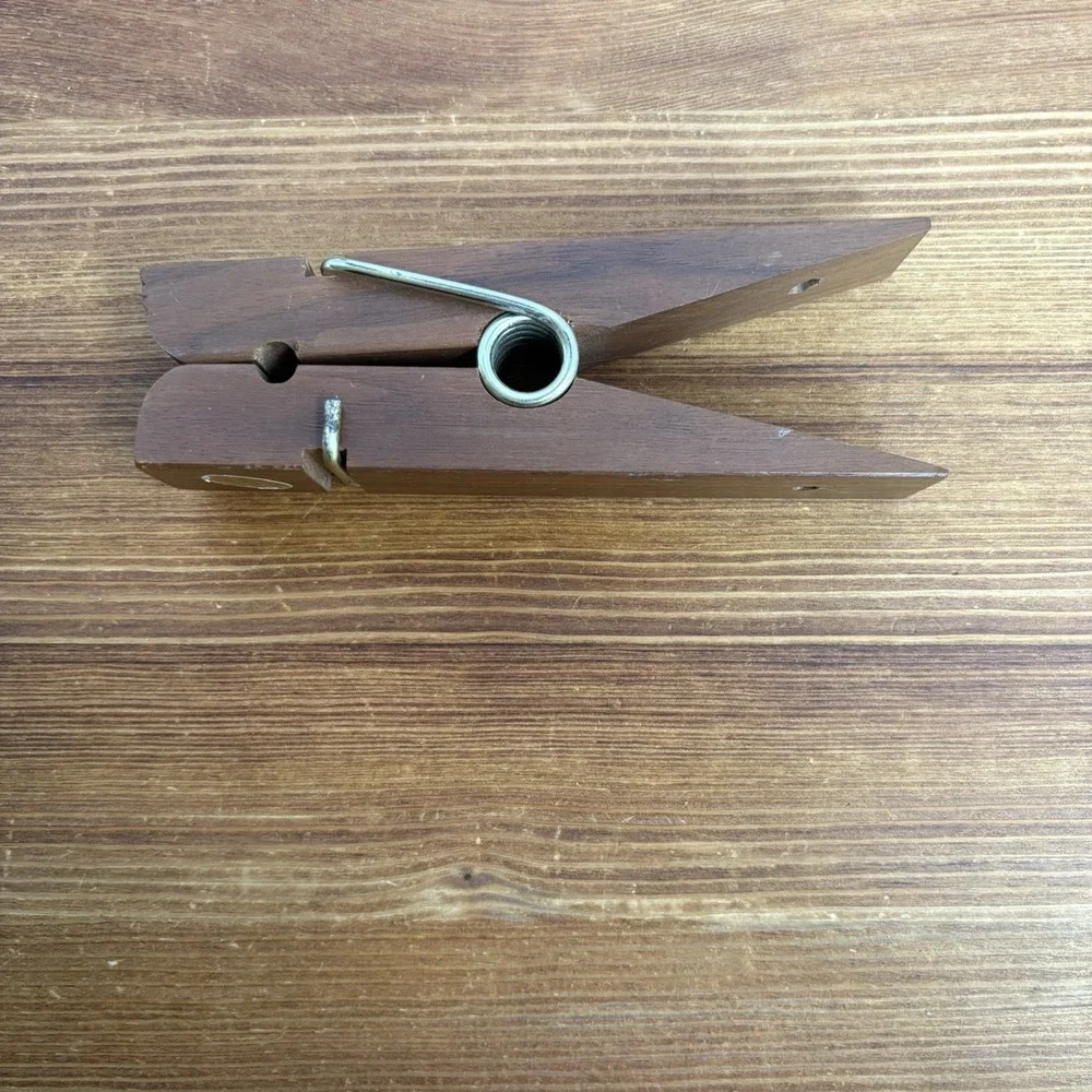 Vintage Benjor Solid Walnut Giant Clothespin Wall Clip Laundry Decor 7 Inch